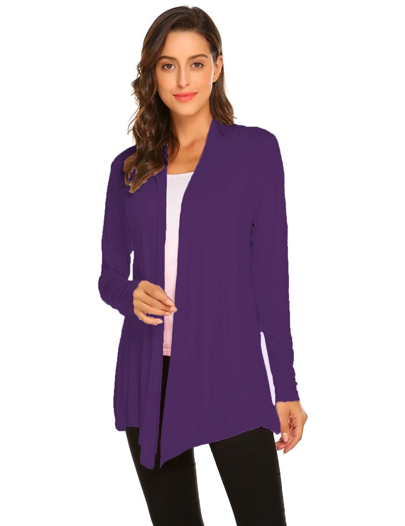 Newchoice Women's Summer Lightweight Cardigan Sweaters Long Open Front Soft Drape Flowy Cardigans Plus Size (Purple, XXXL) - Image 3